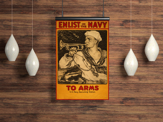 navy poster of a sailor blowing a bugle