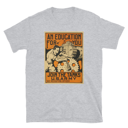 WW1 join the tanks poster on gray t-shirt